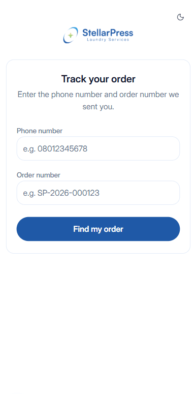 Your Laundry. Your Updates. lookup screen
